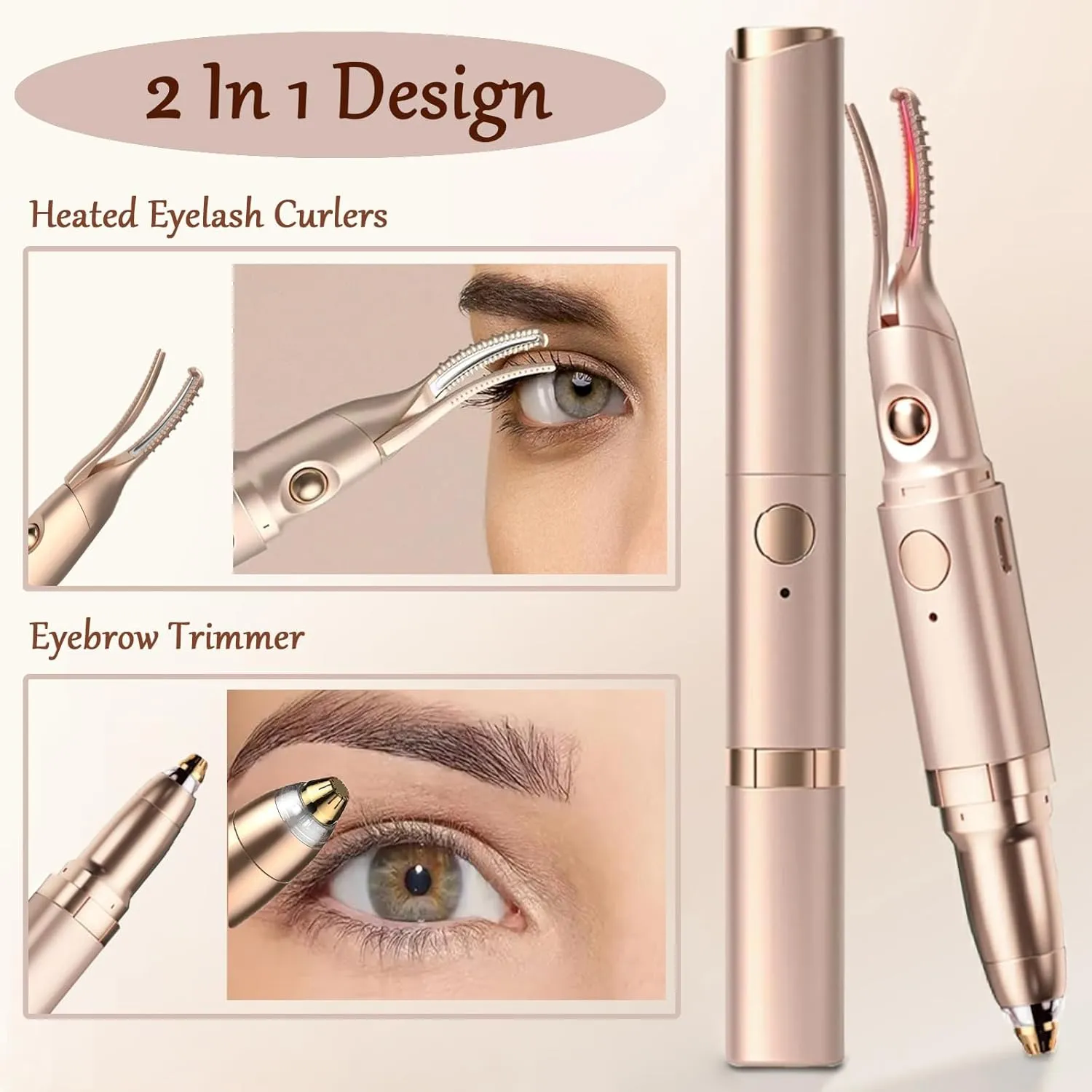 2 in 1 Heated Eyelash Curlers and Eyebrow Trimmer for Women, Electric Eyelash Curler with 2 Temperature Modes Anti-Burn USB Rechargeable Heated Eyelash Curler, Ideal Gift for Women J57