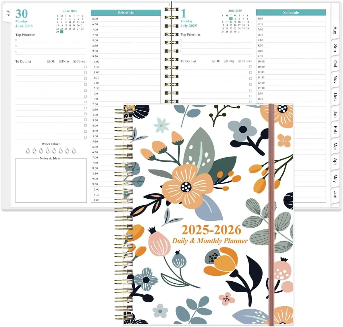 2025-2026 Daily & Monthly Planner - One Page Per Day, Daily Planner from July 2025 to June 2026, Planner 2025-2026 with 12 Monthly Tabs, 8.5" x 11", Rose Flower