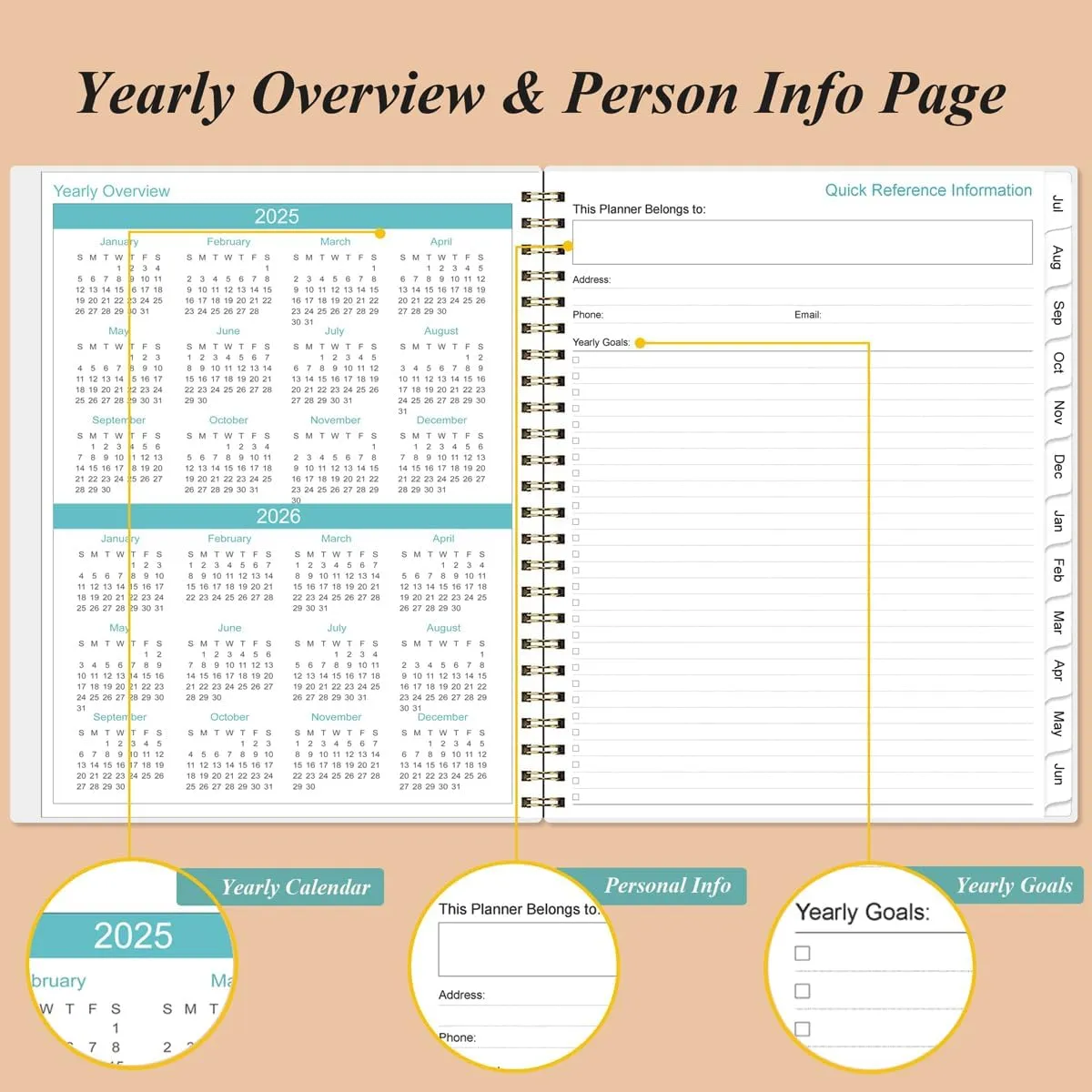 2025-2026 Daily & Monthly Planner - One Page Per Day, Daily Planner from July 2025 to June 2026, Planner 2025-2026 with 12 Monthly Tabs, 8.5" x 11", Rose Flower