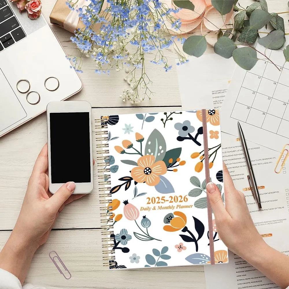 2025-2026 Daily & Monthly Planner - One Page Per Day, Daily Planner from July 2025 to June 2026, Planner 2025-2026 with 12 Monthly Tabs, 8.5" x 11", Rose Flower