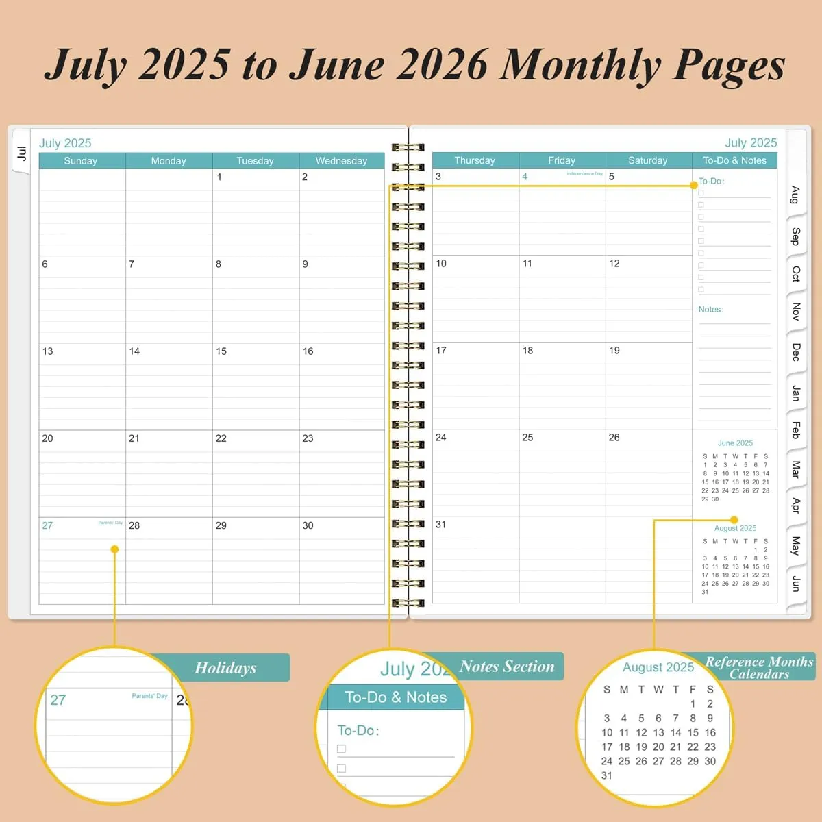 2025-2026 Daily & Monthly Planner - One Page Per Day, Daily Planner from July 2025 to June 2026, Planner 2025-2026 with 12 Monthly Tabs, 8.5" x 11", Rose Flower