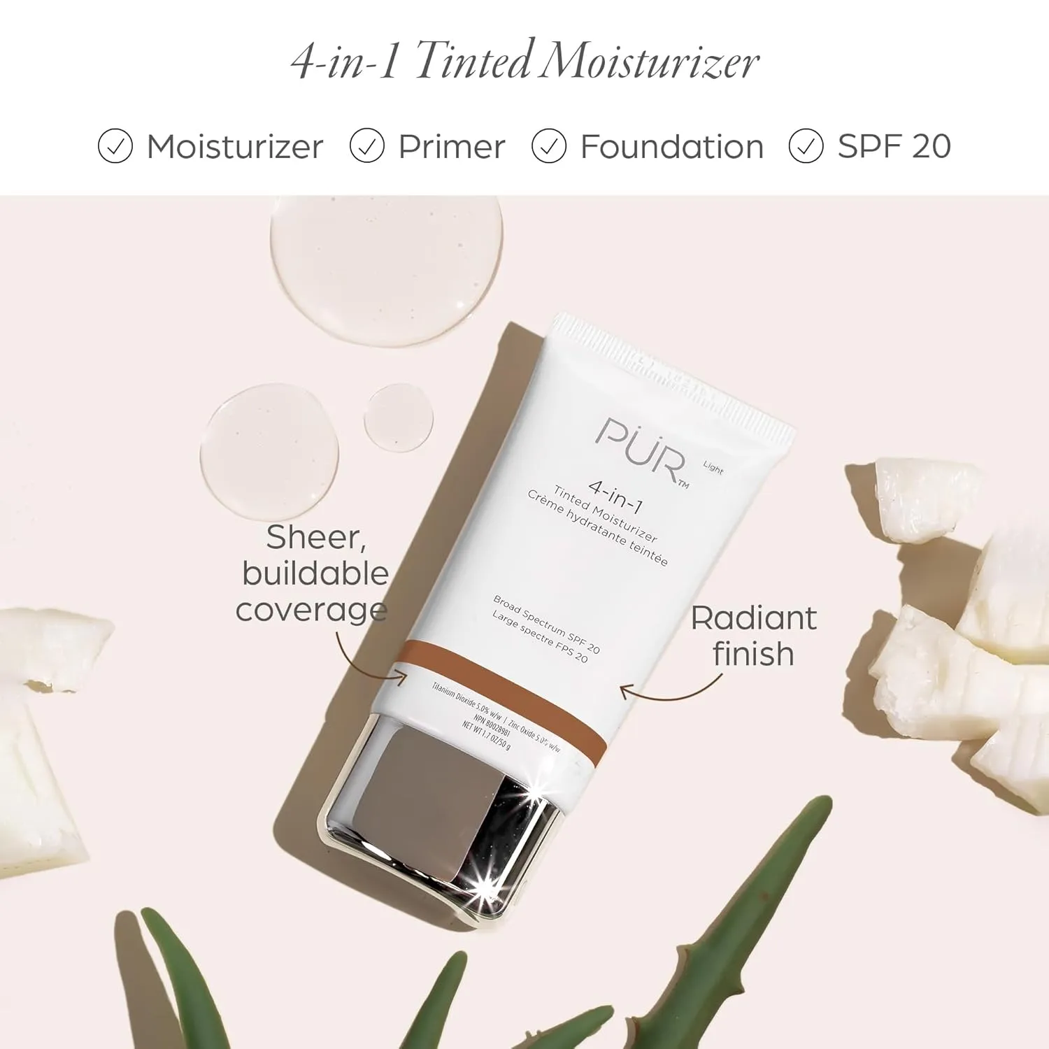 4-in-1 Tinted Moisturizer With SPF 20 - Hydrating Face Moisturizer, Primer, & Foundation With Shea Butter, Aloe Vera & Vitamin B3 - Vegan Friendly - Free of Paraben, Gluten & BPA