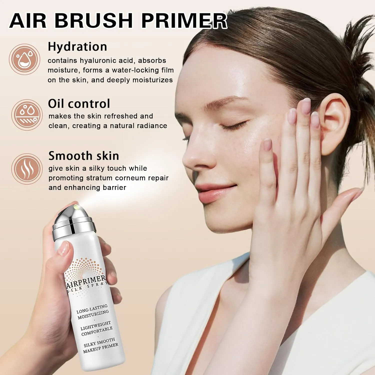 Airbrush Foundation with Primer,Silk Flawless Airbrush Makeup,Buildable Coverage with Anti-aging Formula,Moisturizing Foundation Makeup (02 Beige)