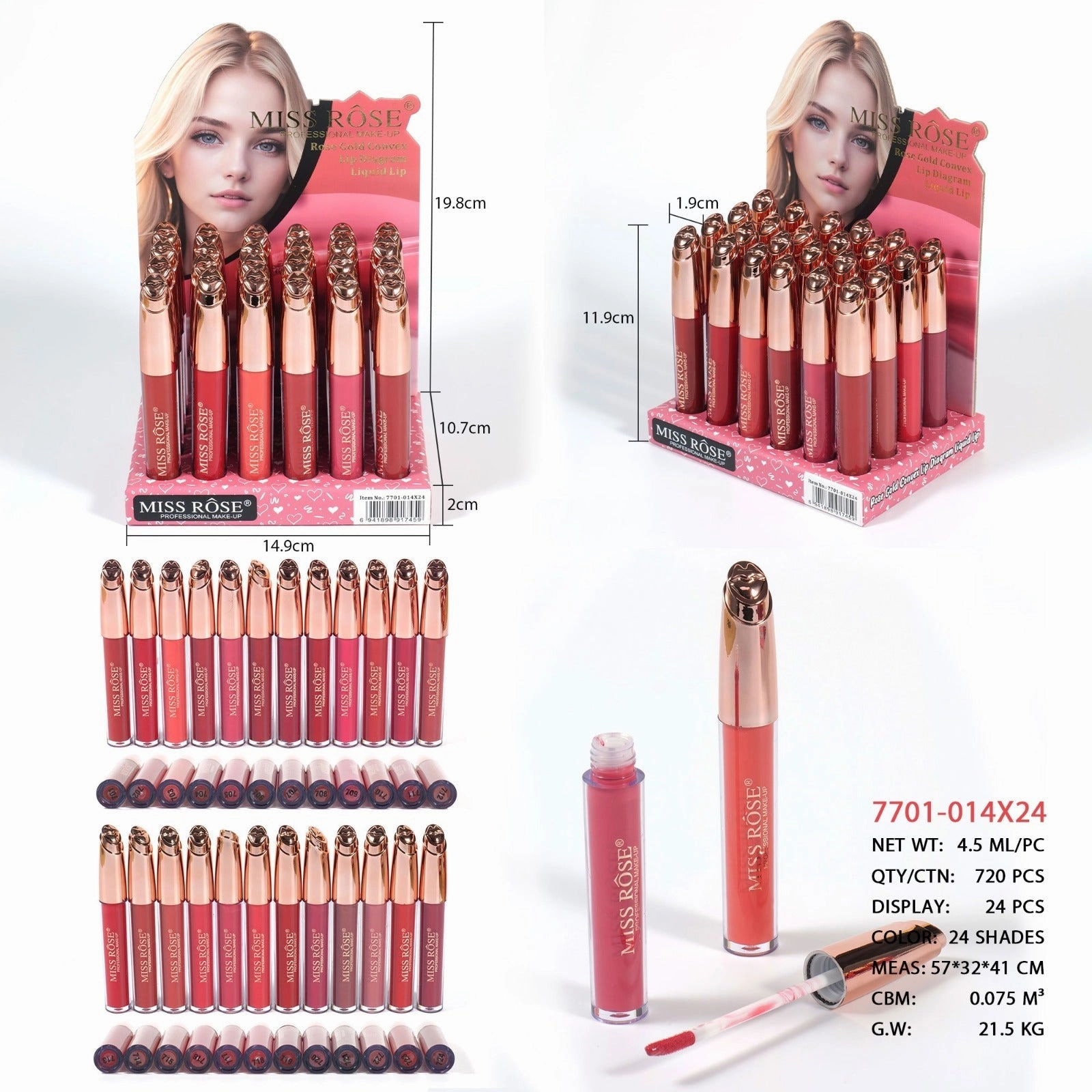 All-in-one Gold Lipgloss Convex Complete assortment Missrose