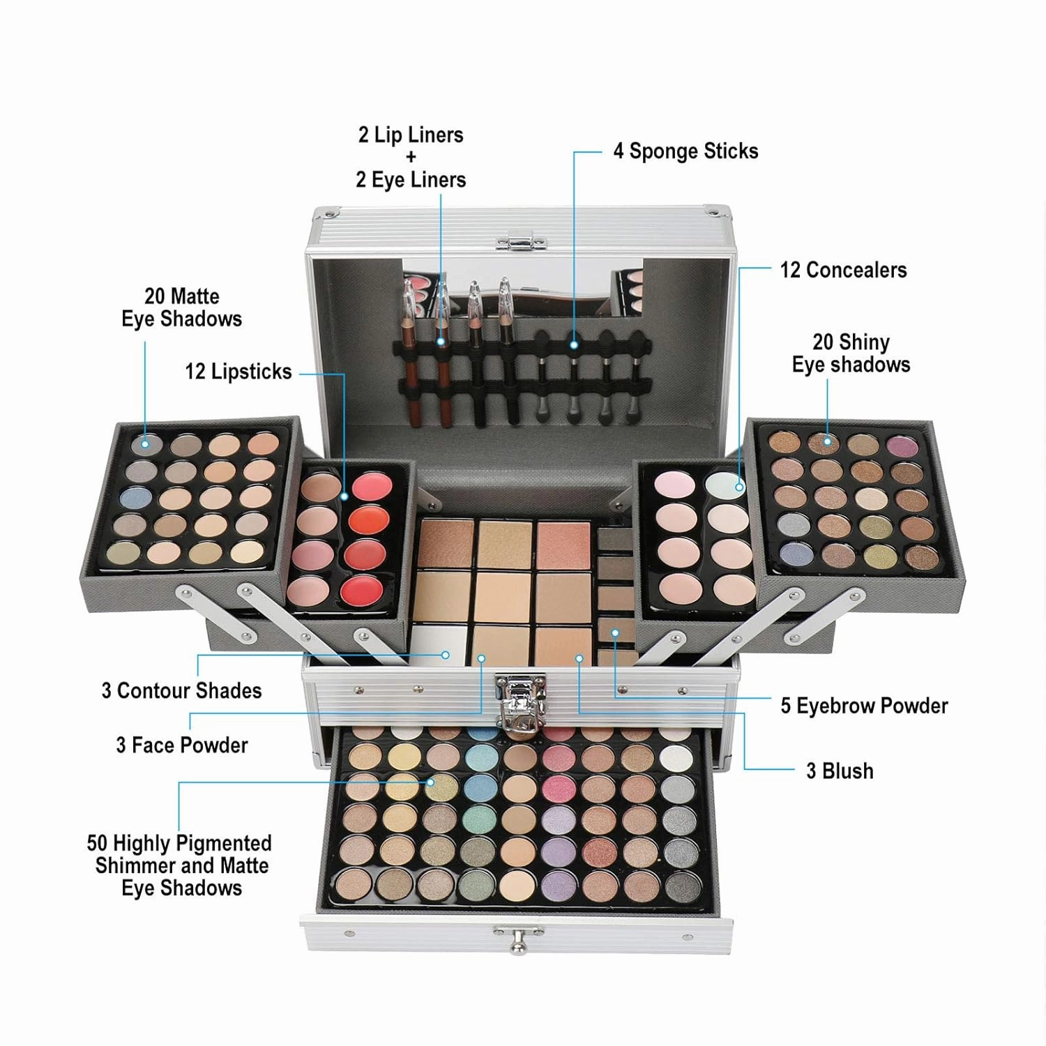 All-in-One Makeup Gift Set Carry All Makeup Kit for Women Full Kit With Aluminum Case Lipgloss Lipstick Concealer Blush Foundation Face Powder Eyeshadow Palette Cosmetic Palette #3