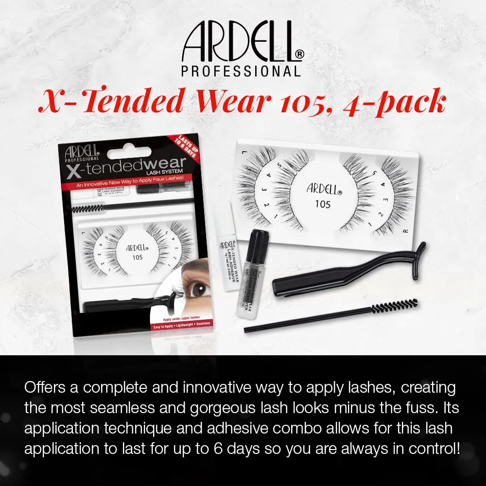 Ardell Individual Lashes X-tended Wear 105 - Long-Lasting DIY Lash Clusters, Eyelash Extensions Kit, 4 Pack