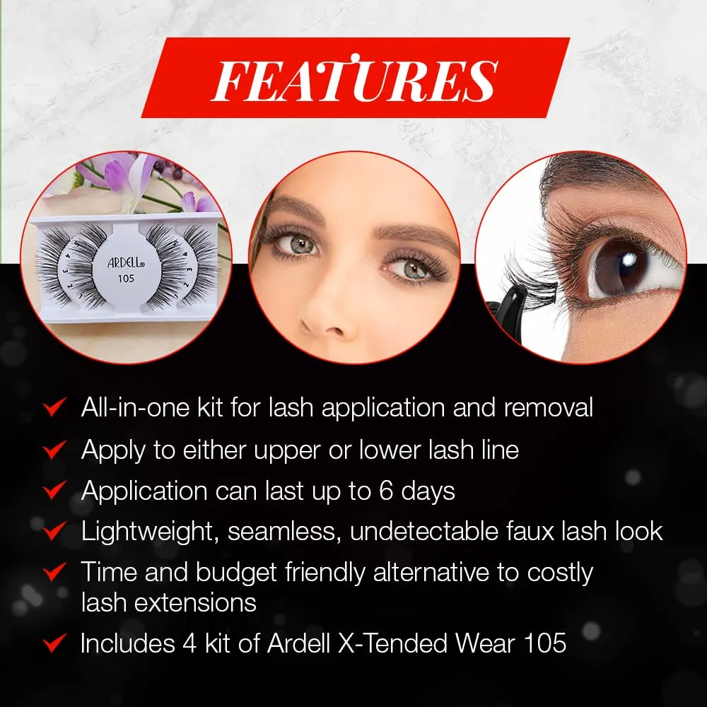Ardell Individual Lashes X-tended Wear 105 - Long-Lasting DIY Lash Clusters, Eyelash Extensions Kit, 4 Pack