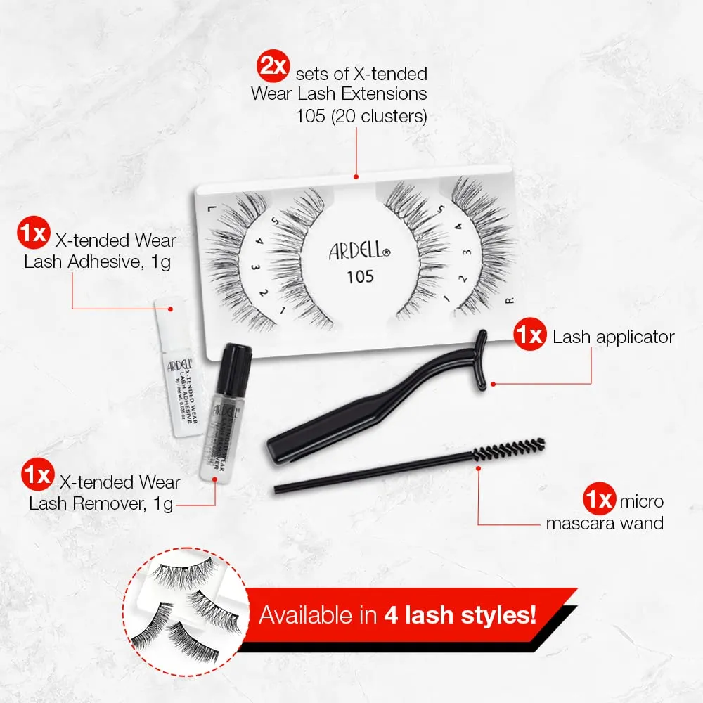 Ardell Individual Lashes X-tended Wear 105 - Long-Lasting DIY Lash Clusters, Eyelash Extensions Kit, 4 Pack