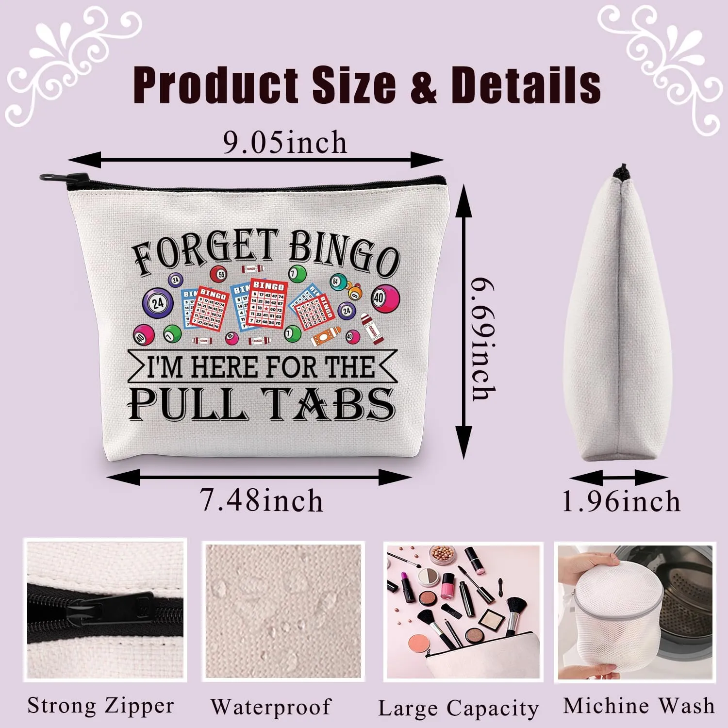 BDPWSS Bingo Makeup Bag Forget Bingo I'm Here for the Pull Tabs Bingo Game Gift For Gambling Lovers Bingo Themed Zipper Pouch (Forget Bingo)