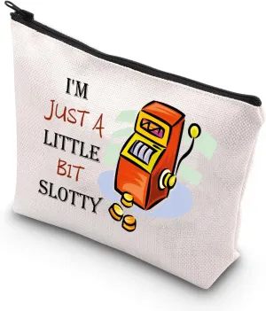 BDPWSS Funny Gambling Makeup Bag Casino Lover Gift I'm Just a Little Bit Slotty Slot Machine Zipper Pouch For Gambler Gift (Just Slotty)
