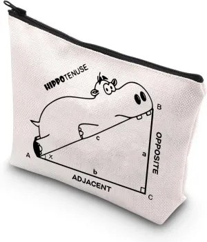 BDPWSS Hippo Lover Gifts Hippo Makeup Bag Hippopotamus Gifts Hippopotamus Geometry Funny Math Lover Gift Cute Hippo Theme Zipper Pouch (Hippotenuse opp)