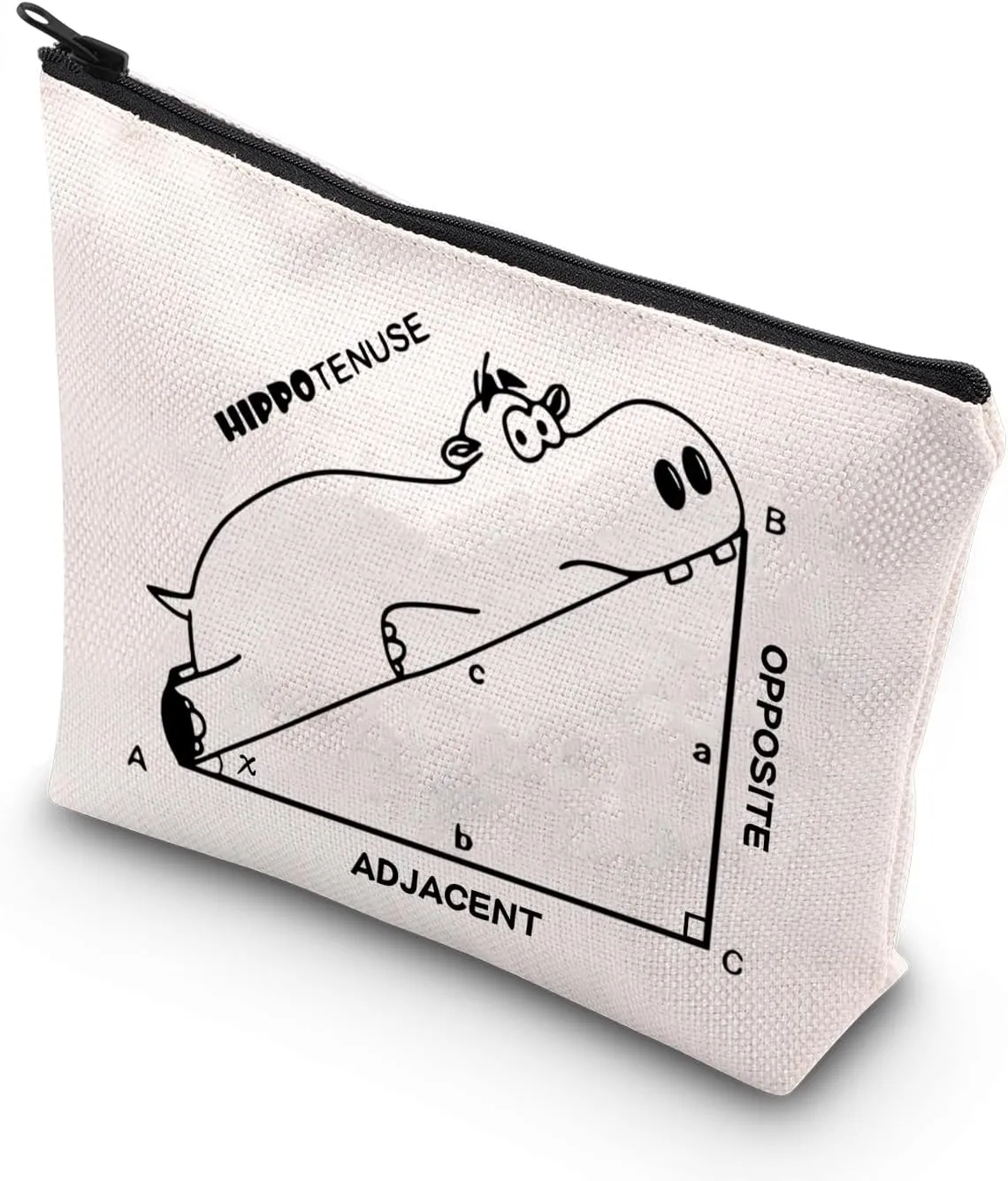 BDPWSS Hippo Lover Gifts Hippo Makeup Bag Hippopotamus Gifts Hippopotamus Geometry Funny Math Lover Gift Cute Hippo Theme Zipper Pouch (Hippotenuse opp)