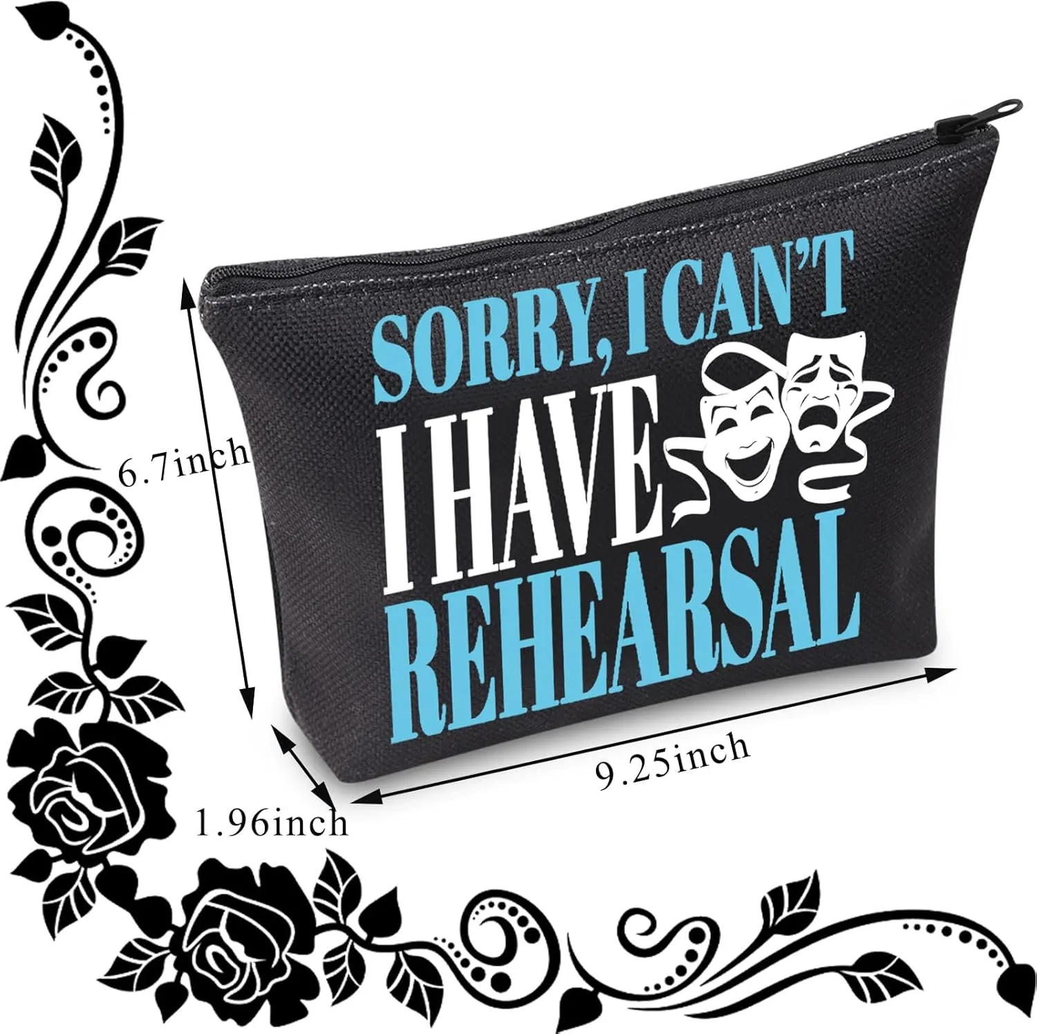 BDPWSS Theater Makeup Bag Drama Actor Actress Gifts Comedy Tragedy Mask Theatre Bag Sorry i Can't i Have Rehearsal Funny Drama Student Gift (I Have Rehearsal bl)