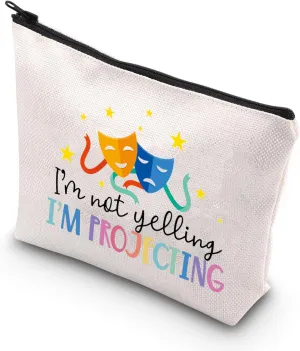 BDPWSS Theatre Makeup Bag Drama Theater Lover Gift Comedy Tragedy Masks Cosmetic Bag i'm Not Yelling I'm Projecting Drama Acting Travel Pouch (Yelling projecting)