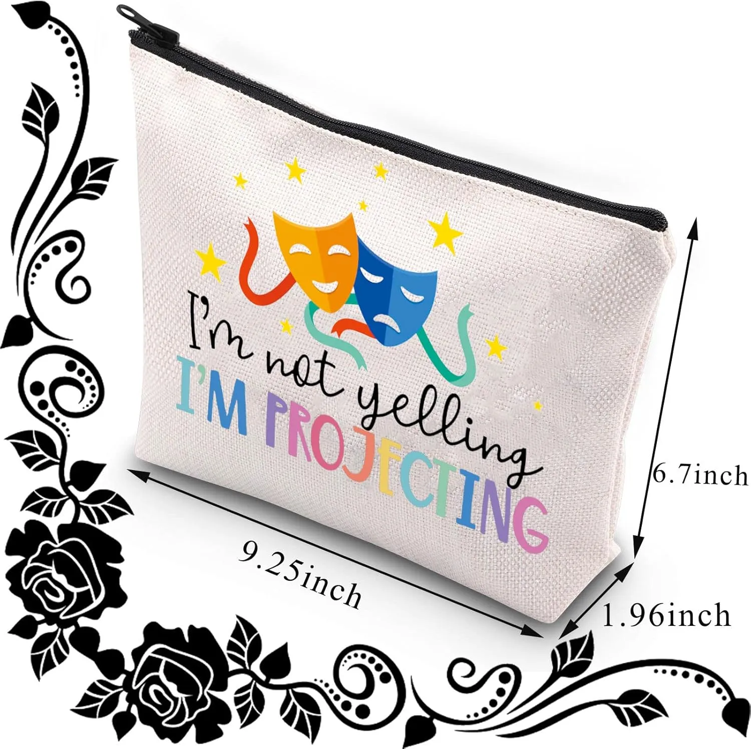 BDPWSS Theatre Makeup Bag Drama Theater Lover Gift Comedy Tragedy Masks Cosmetic Bag i'm Not Yelling I'm Projecting Drama Acting Travel Pouch (Yelling projecting)