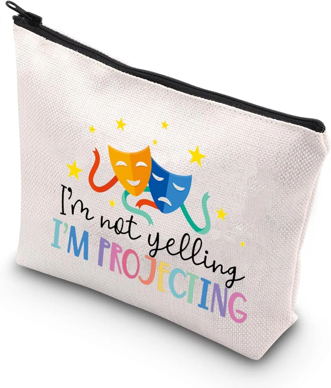 BDPWSS Theatre Makeup Bag Drama Theater Lover Gift Comedy Tragedy Masks Cosmetic Bag i'm Not Yelling I'm Projecting Drama Acting Travel Pouch (Yelling projecting)