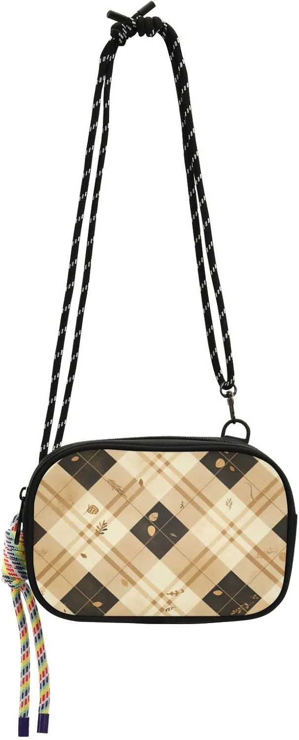 Brown and Black Checkerboard Cute Crossbody Bags Mens Comfort with Credit Card Slots Mini Shoulder Bag Have a meal bolso para mujer