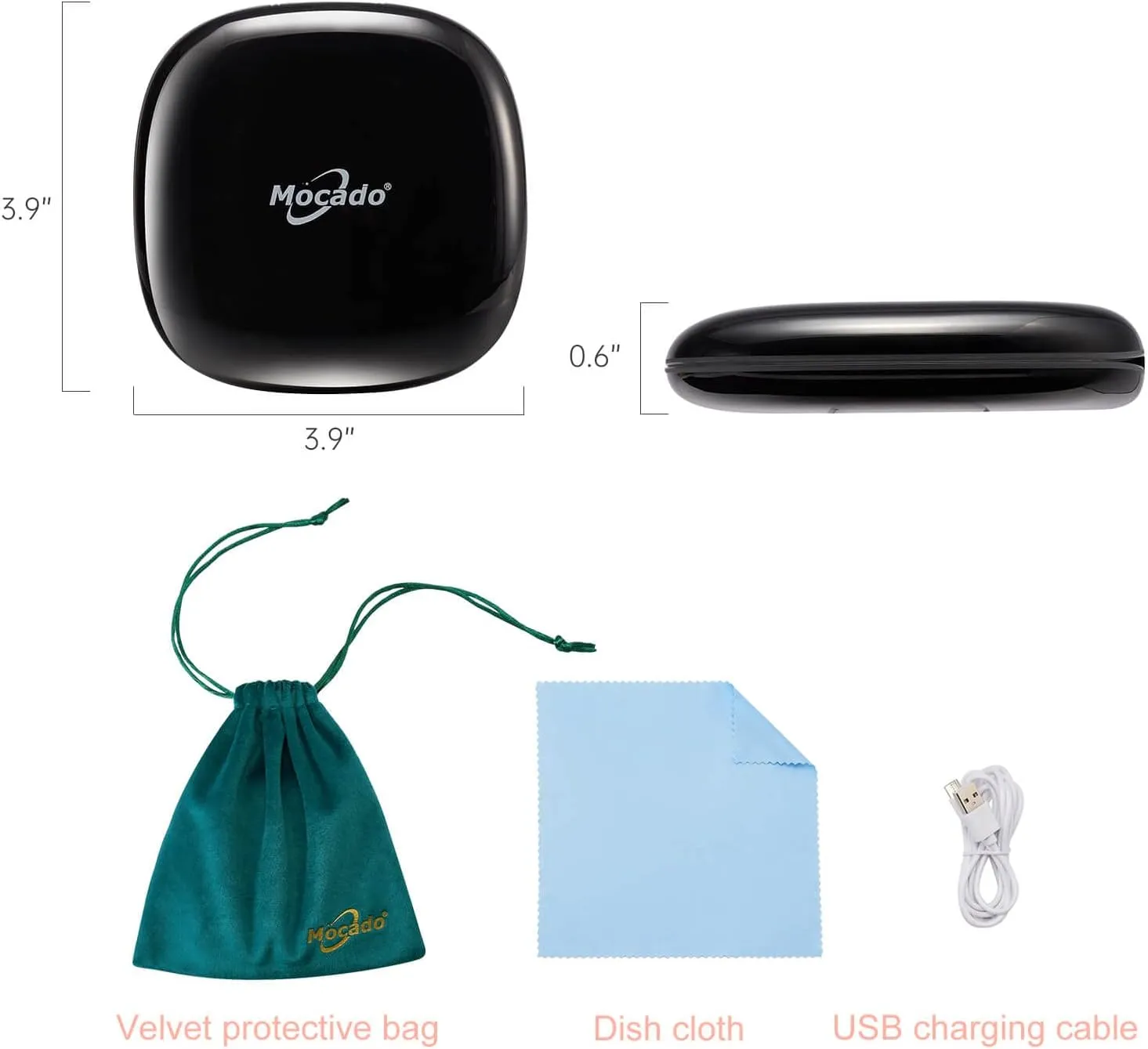 Compact LED Magnifying Travel Makeup-Mirror - 4 inches 1X/10X Magnification Small Hand Pocket Dimmable Double Sided USB Rechargeable Touch Screen, Portable Tabletop Cosmetic (Black)