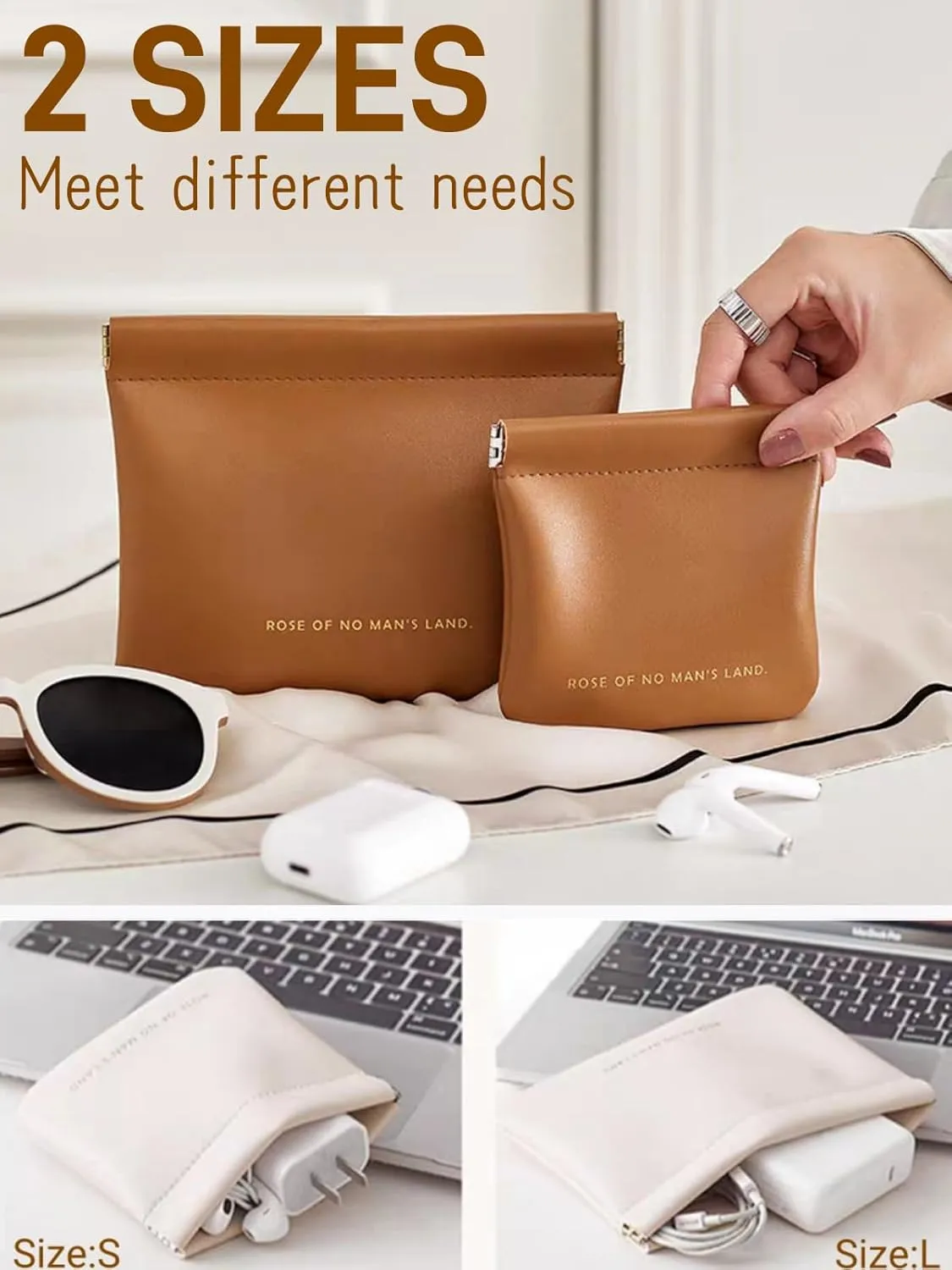 Cosmetic Bags for Women Small Makeup Bag for Purse Pu Leather Makeup Pouch Travel Makeup Bag with Zipper Make Up Bag for Travelling (Brown)