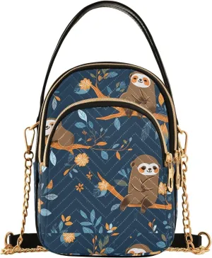 Crossbody Bags for Women Shy Brown Sloth Women's Crossbody Handbags Leather Purses Shoulder bag