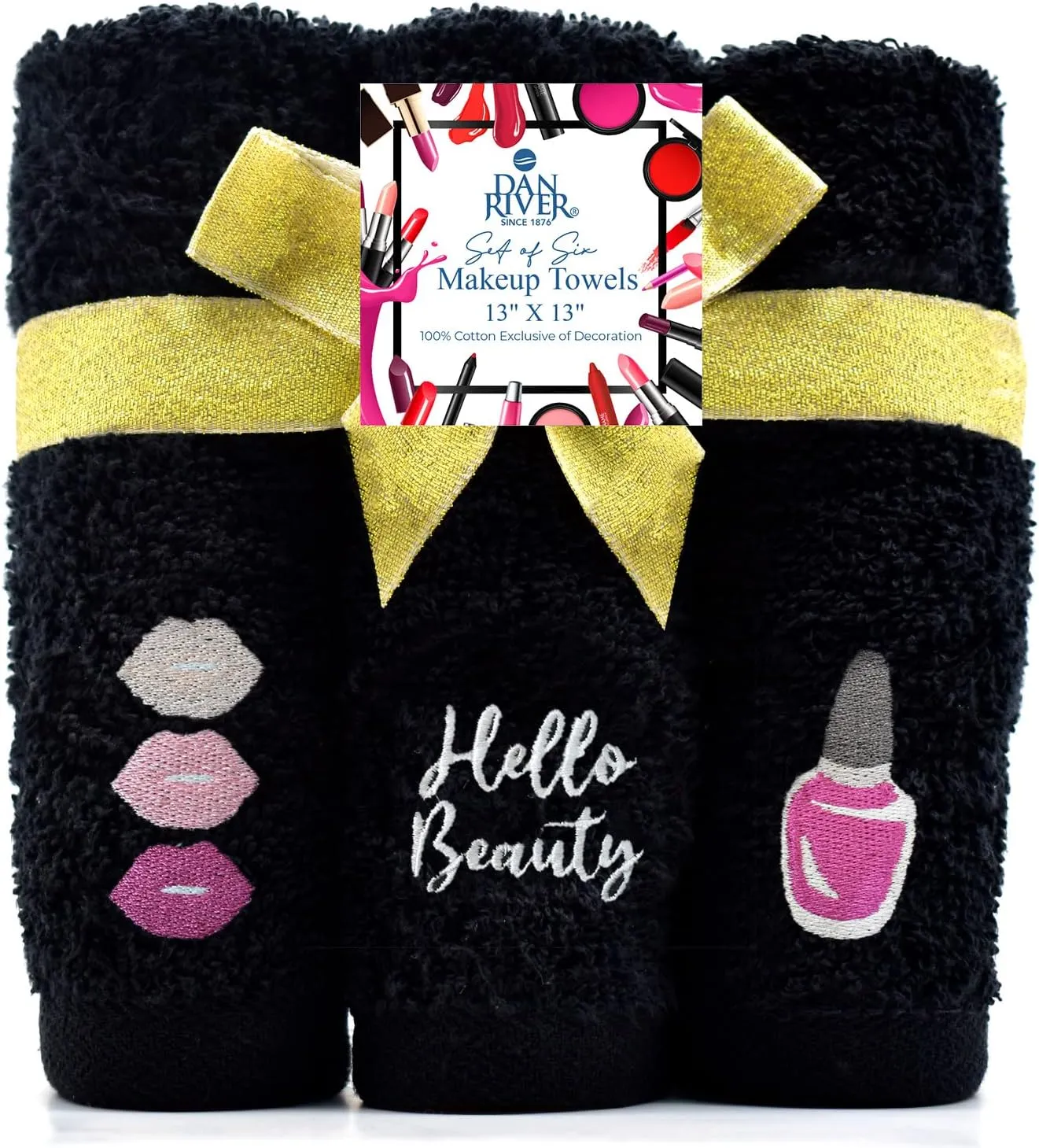 DAN RIVER Makeup Towel 100% Spun Cotton - (Pack of 6) Luxuriously Soft Reusable Makeup Remover Cloth, Facial Cleansing Cloth, of 6 13x13 Inch, Black Towels – Hello Beauty