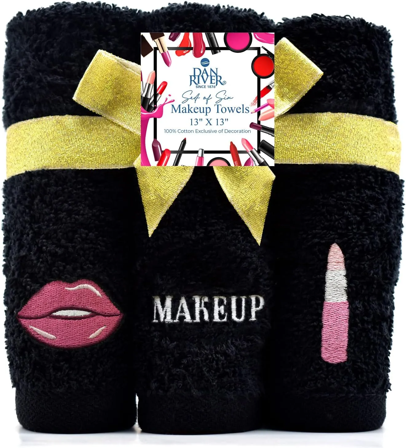 DAN RIVER Makeup Towel 100% Spun Cotton - (Pack of 6) Luxuriously Soft Reusable Makeup Remover Cloth, Facial Cleansing Cloth, of 6 13x13 Inch, Black Towels – Makeup