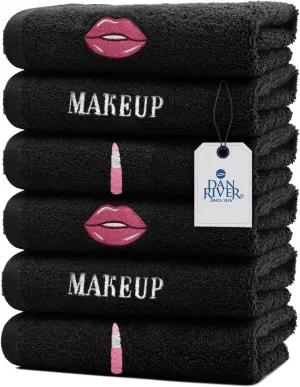 DAN RIVER Makeup Towel 100% Spun Cotton - (Pack of 6) Luxuriously Soft Reusable Makeup Remover Cloth, Facial Cleansing Cloth, of 6 13x13 Inch, Black Towels – Makeup