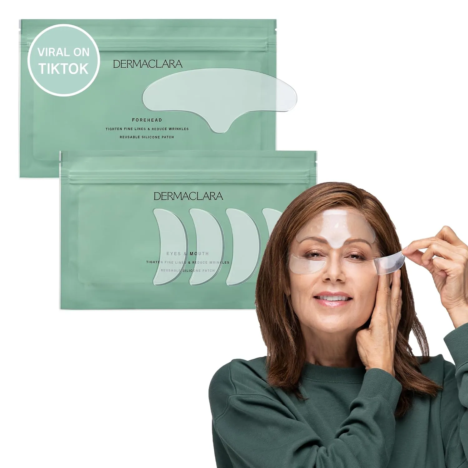 Dermaclara Silicone Facial Patches - Anti-Wrinkle Face Patches for Frown, Smile Lines & Forehead, Reusable Overnight Silicone Wrinkle Pads, Up to 30 Uses - 4 Under Eye Patches & 1 Forehead Patch