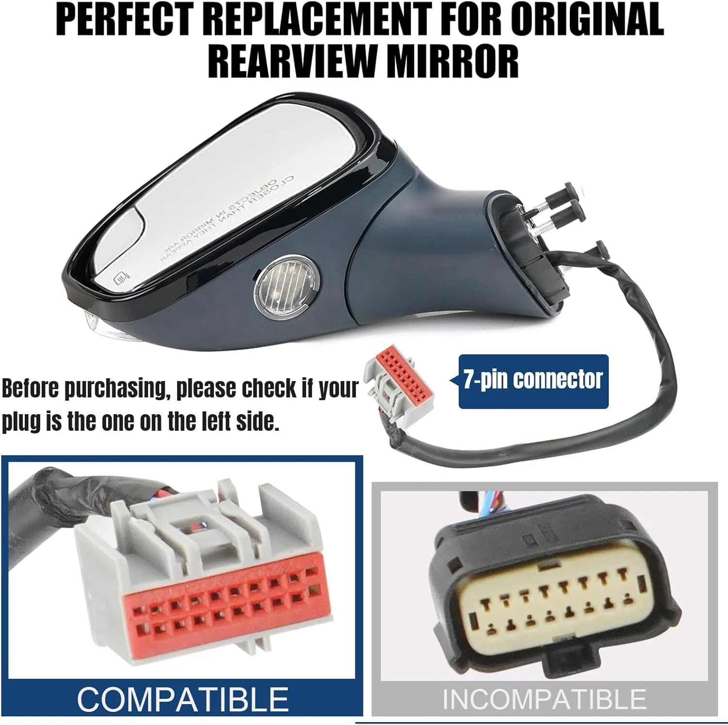 Driver Side Mirror Assembly Compatible with Ford Fusion Sedan 2013-2016 S SE Hybrid, with Power Heated, Turn Signal, Puddle Lights, Blind Spot Mirror Replace ‎DS7Z17683BA (Left Unpainted)