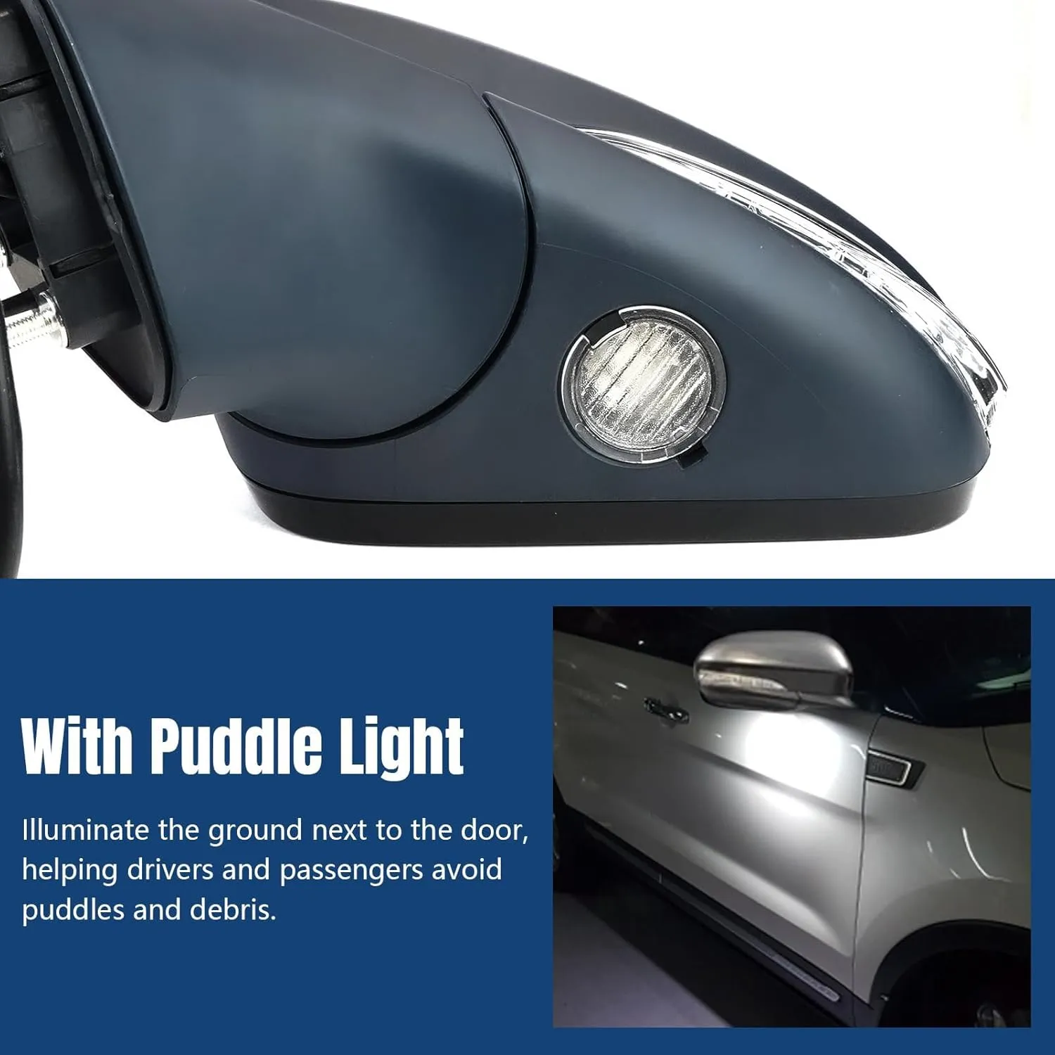 Driver Side Mirror Assembly Compatible with Ford Fusion Sedan 2013-2016 S SE Hybrid, with Power Heated, Turn Signal, Puddle Lights, Blind Spot Mirror Replace ‎DS7Z17683BA (Left Unpainted)
