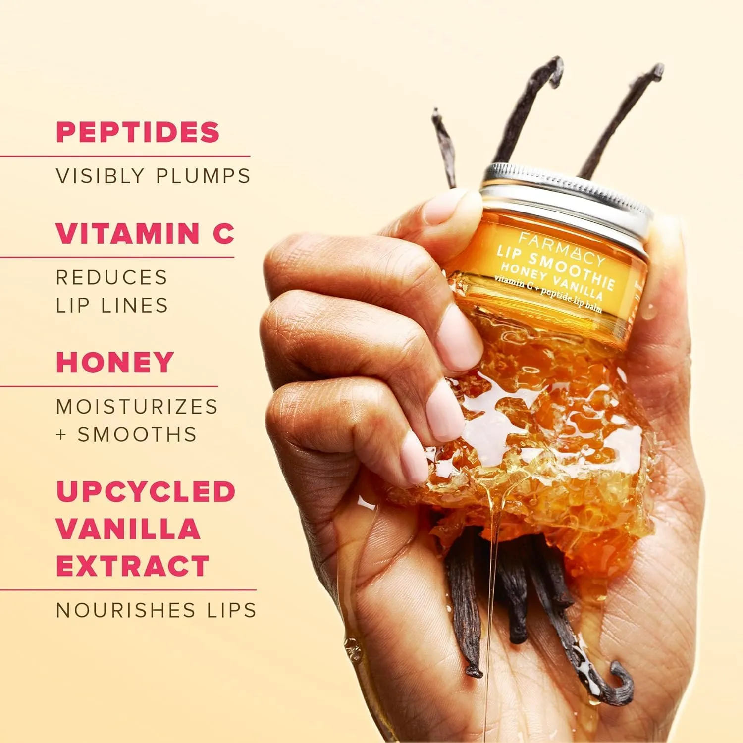Farmacy Peptide Lip Balm - Lip Smoothie Hydrating Lip Balm with Vitamin C to Visibly Plump   Smooth Lip Lines - Nourishing Lip Treatment with a High-Gloss Finish - Honey Vanilla (10g)