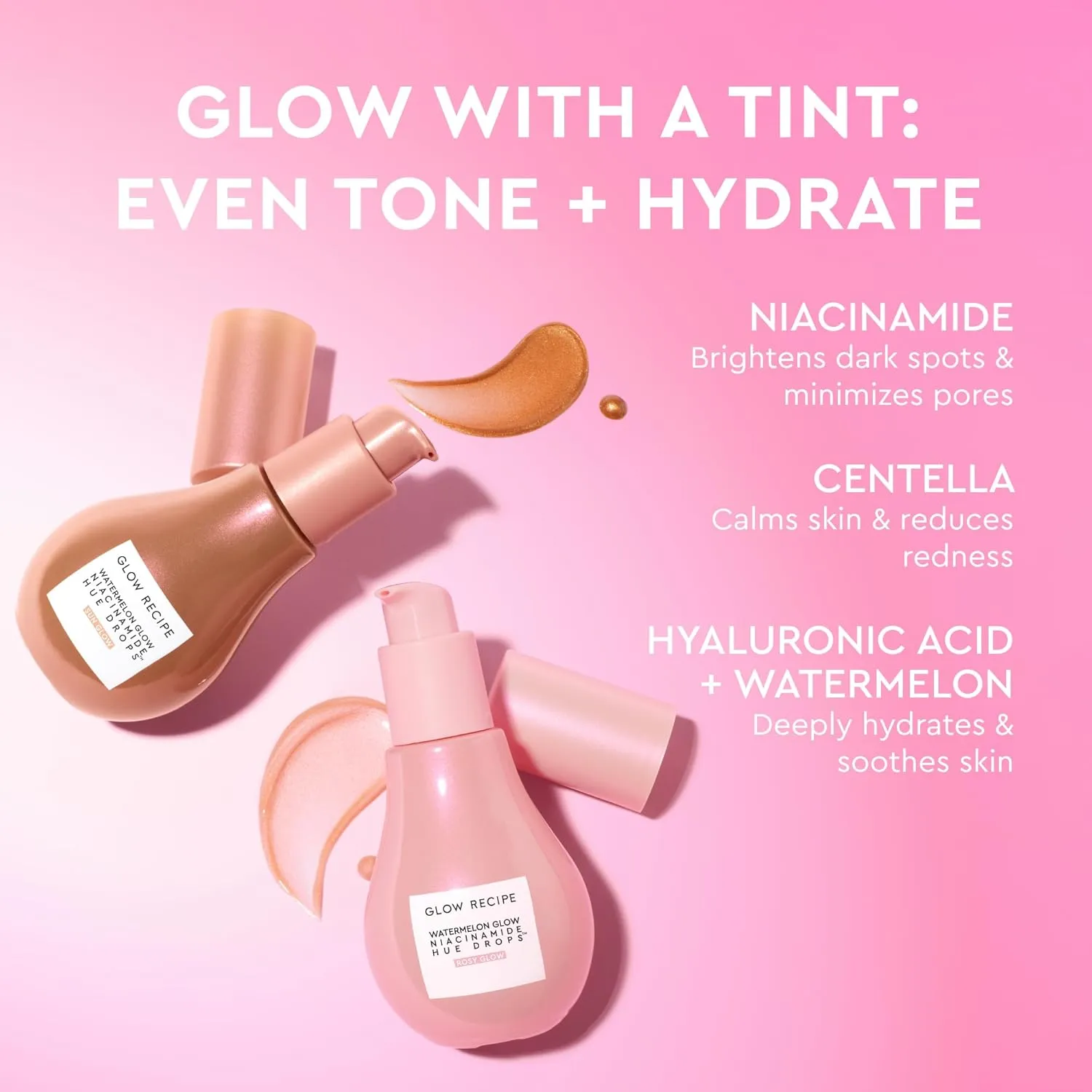 Glow Recipe Hue Drops Tinted Face Serum - Illuminating Glow Drops to Brighten & Hydrate - Skincare Makeup Primer & Liquid Highlighter to Blur Pores for a Radiant, Even Skin Tone - Rosy Glow (40ml)