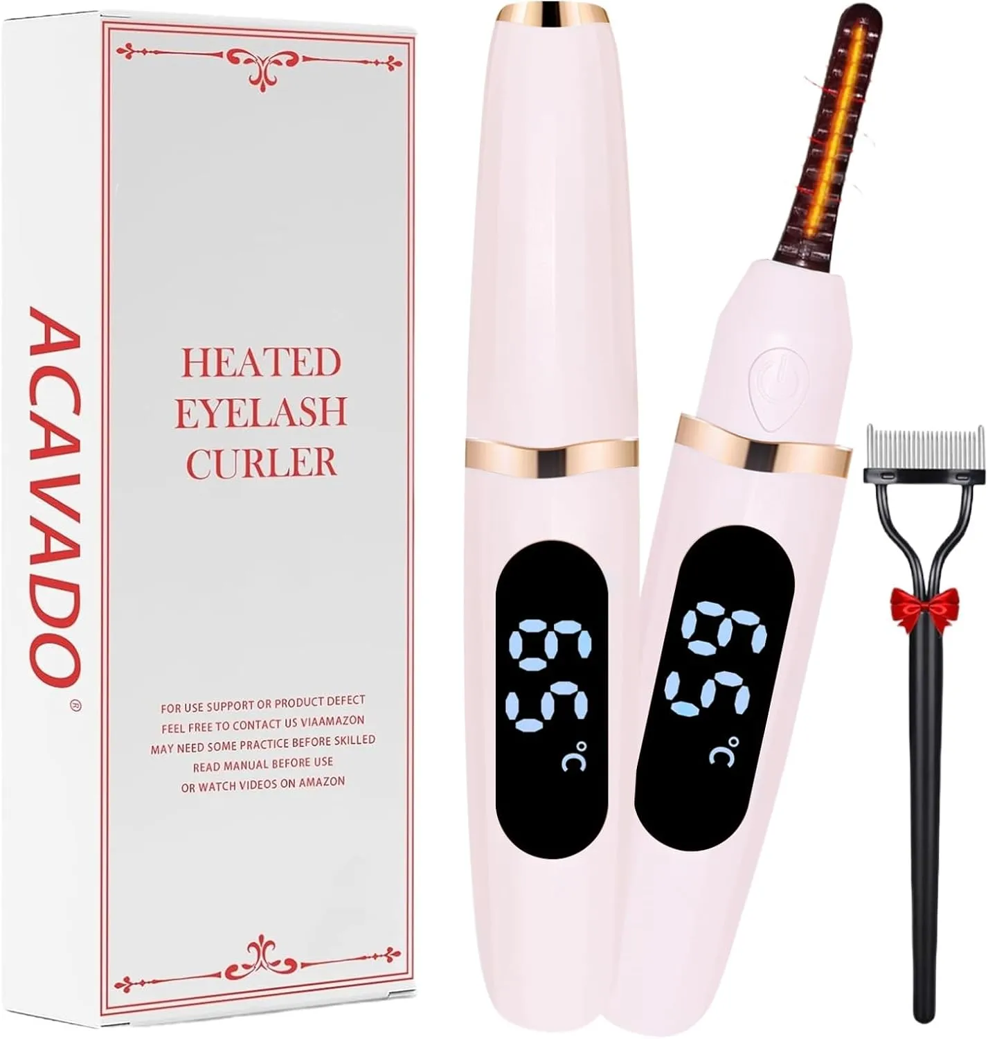 Heated Eyelash Curler, Heated Lash Curler Electric Eyelash Curler with Comb 3 Temp Settings for Makeup Tools for Achieving A Natural Curl and Long Lasting Eyelashes, Designed for Women, Beige