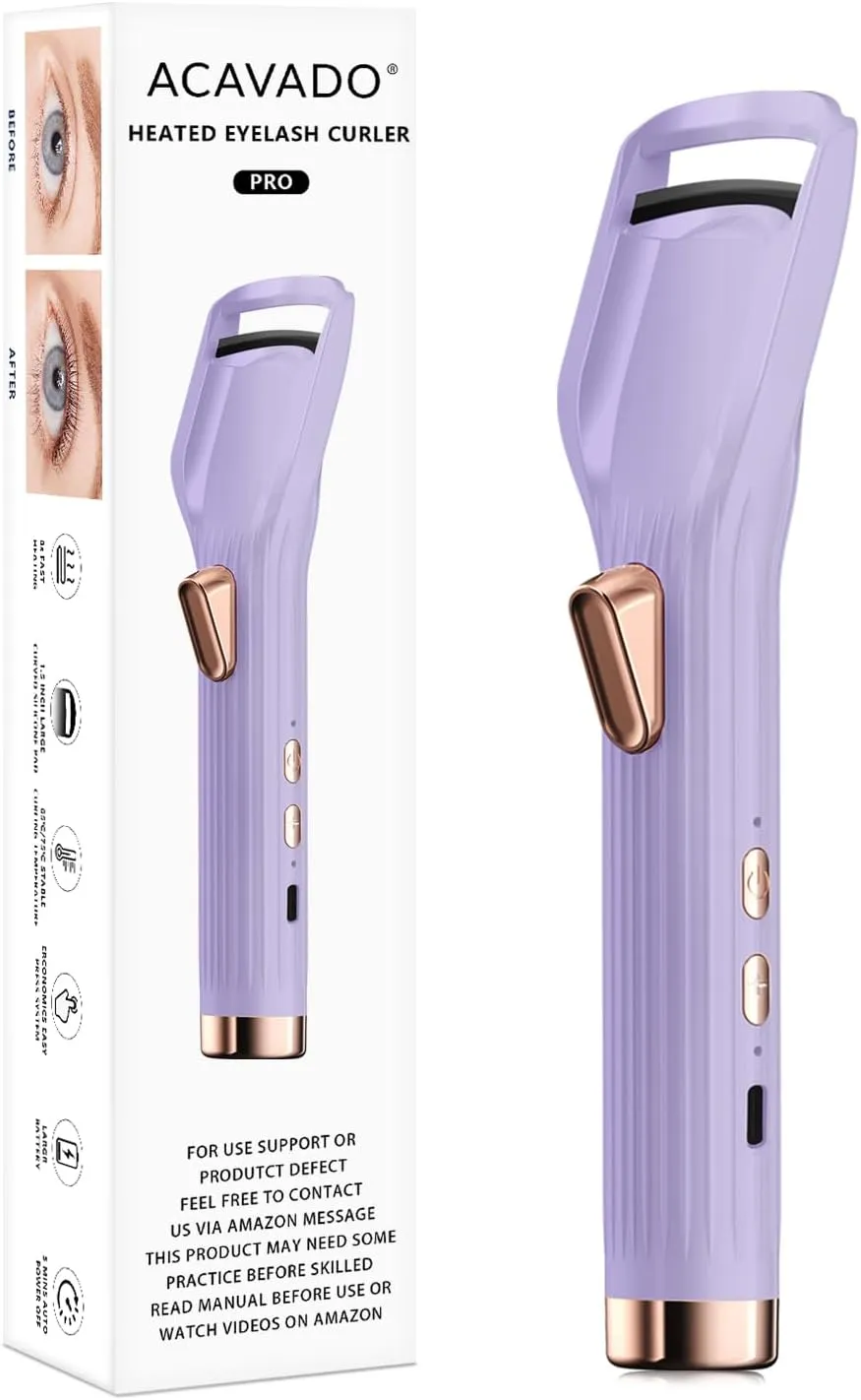 Heated Eyelash Curler Premium PRO - Fast Heat up in 8s - 24 Hours Long Lasting - Rechargeable Electric Eyelash Curler with Type-C, Innovative L Silicone, 2 Heat Modes, Anti-Burn Eyelid