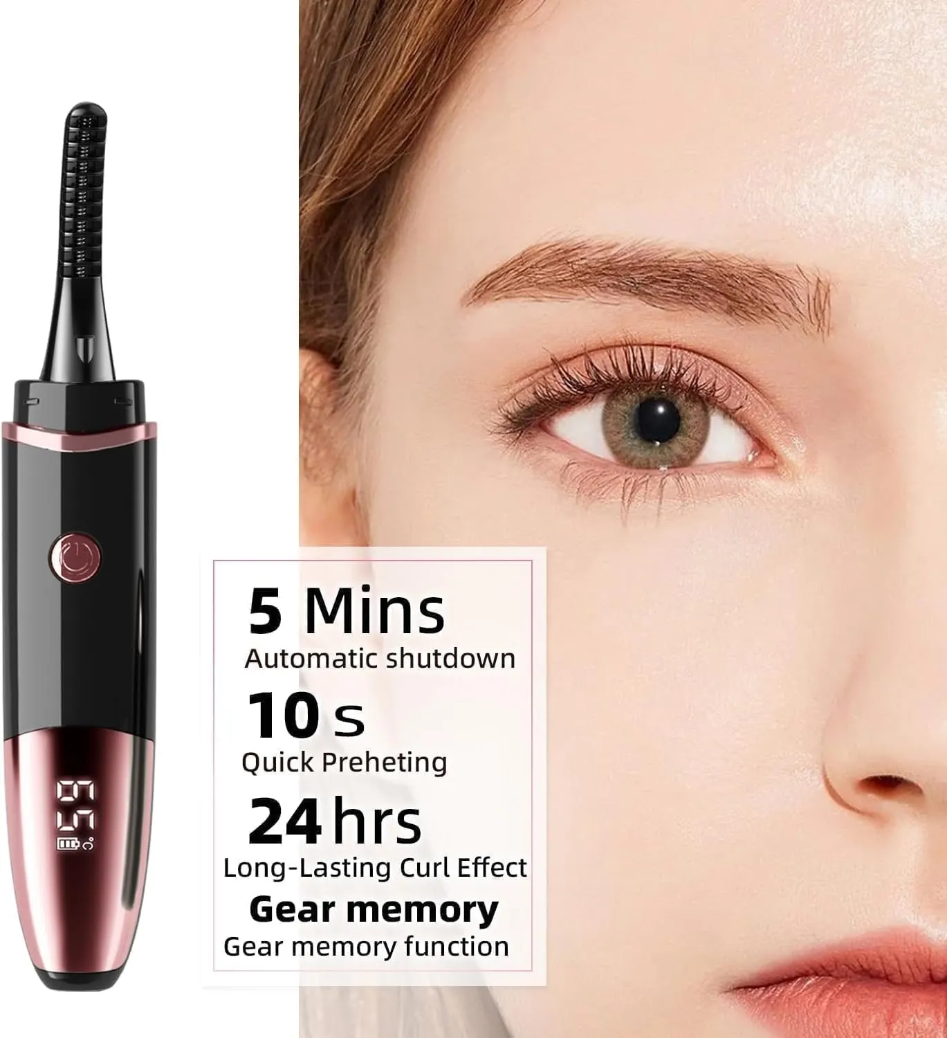 Heated Eyelash Curlers - Fast Heat up Within 10s - 24 Hours Long Lasting - Rechargeable Electric Eyelash Curler with Type-C, with 4 Heating Modes Anti-Burn Mini Lash Curler with LED Display-Black