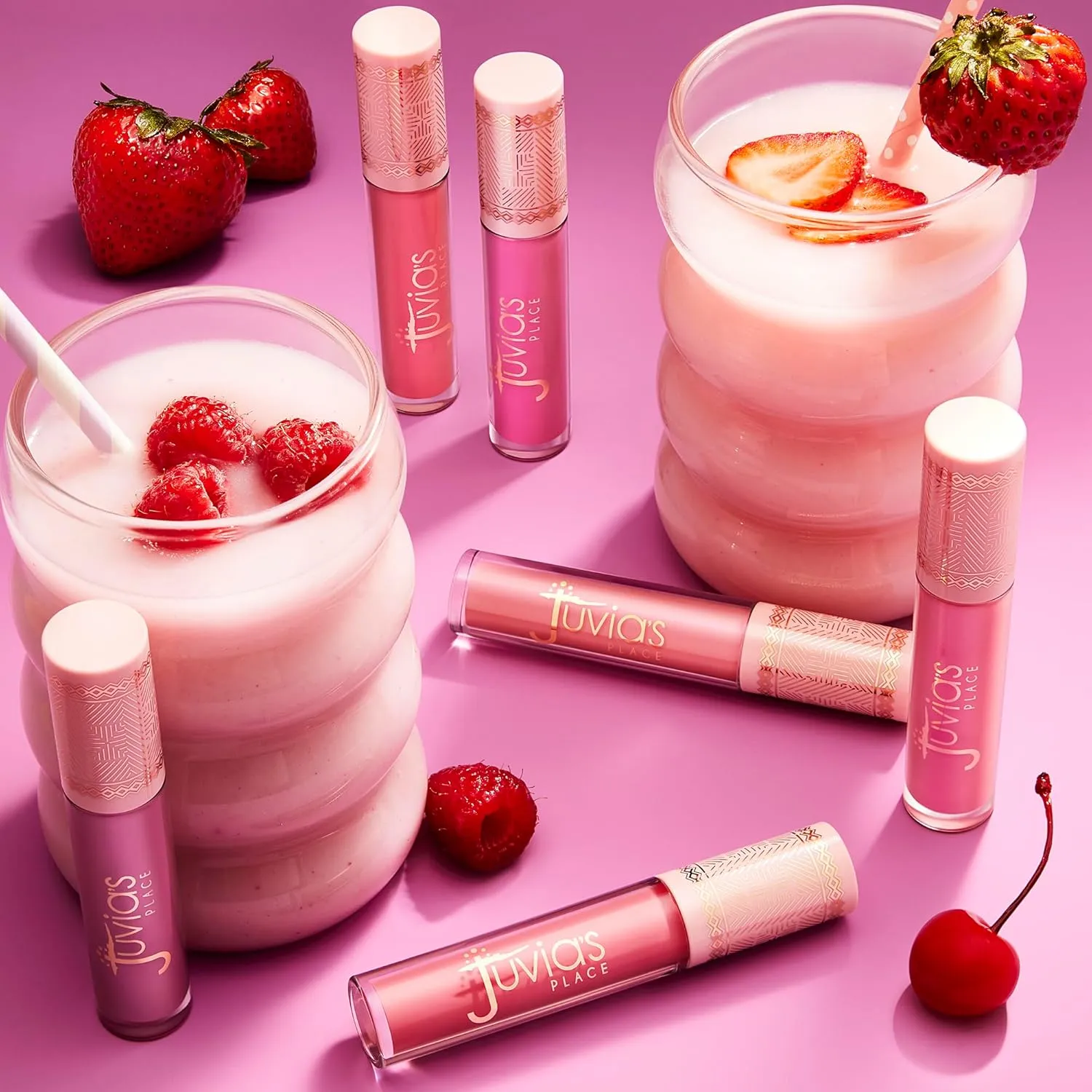 Juvia's Place Smoothie Lip Gloss Pink Velvet - Hydrating Cream Lipgloss with Pink & Mauve Tones - Non Sticky Plumping Glosses - High Shine Lipgloss for Women - Lip Plumper with Cocoa Butter & Chia Oil