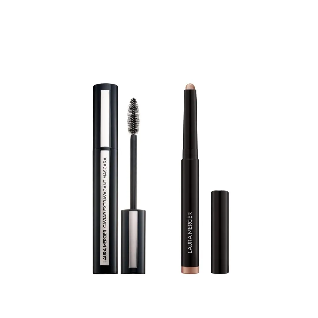 Laura Mercier Caviar Stick Cream Eyeshadow: Shimmer Finish, 24HR Wear, Long Lasting, Rich Color, Easily Blendable and Buildable, Waterproof, Metallic Taupe   Caviar Extravagant Mascara Bundle