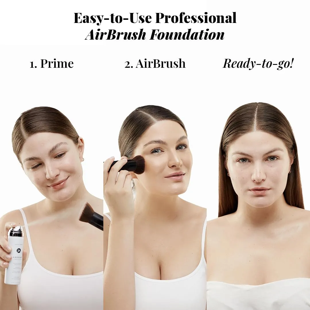 MagicMinerals AirBrush Foundation Set by Jerome Alexander – 3pc Set Includes Primer, Foundation and Kabuki Brush - Spray Makeup with Anti-aging Ingredients for Smooth Radiant Skin (Medium Dark)