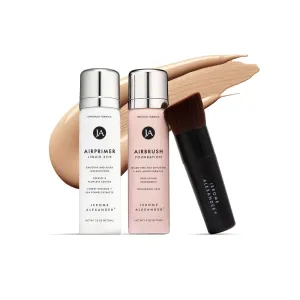 MagicMinerals AirBrush Foundation Set by Jerome Alexander – 3pc Set Includes Primer, Foundation and Kabuki Brush - Spray Makeup with Anti-aging Ingredients for Smooth Radiant Skin (Medium Dark)