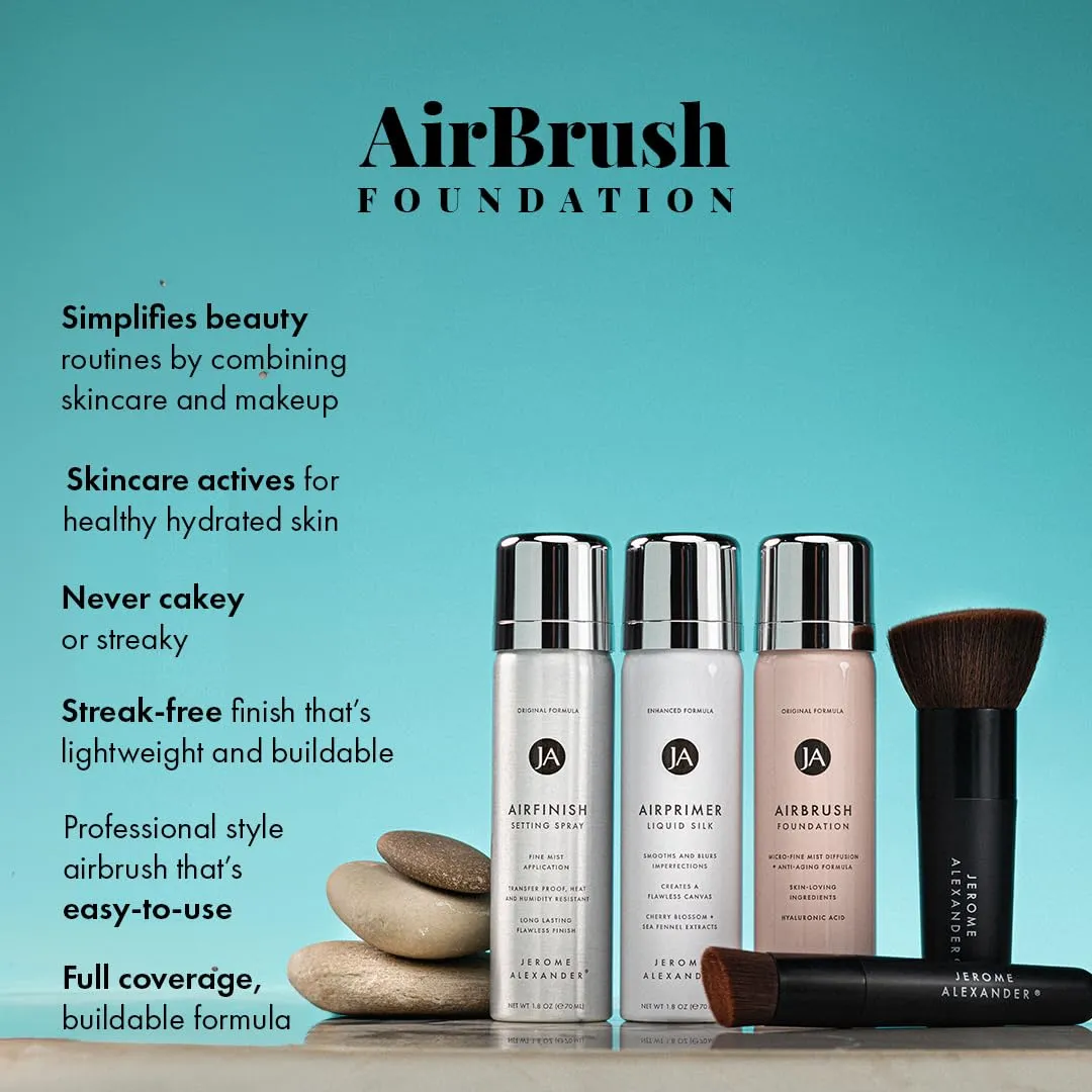 MagicMinerals AirBrush Foundation Set by Jerome Alexander - Complete 5pc Spray Makeup Set with Foundation, Primer, and Setting/Finishing Spray - for Smooth, Radiant Skin (Light)