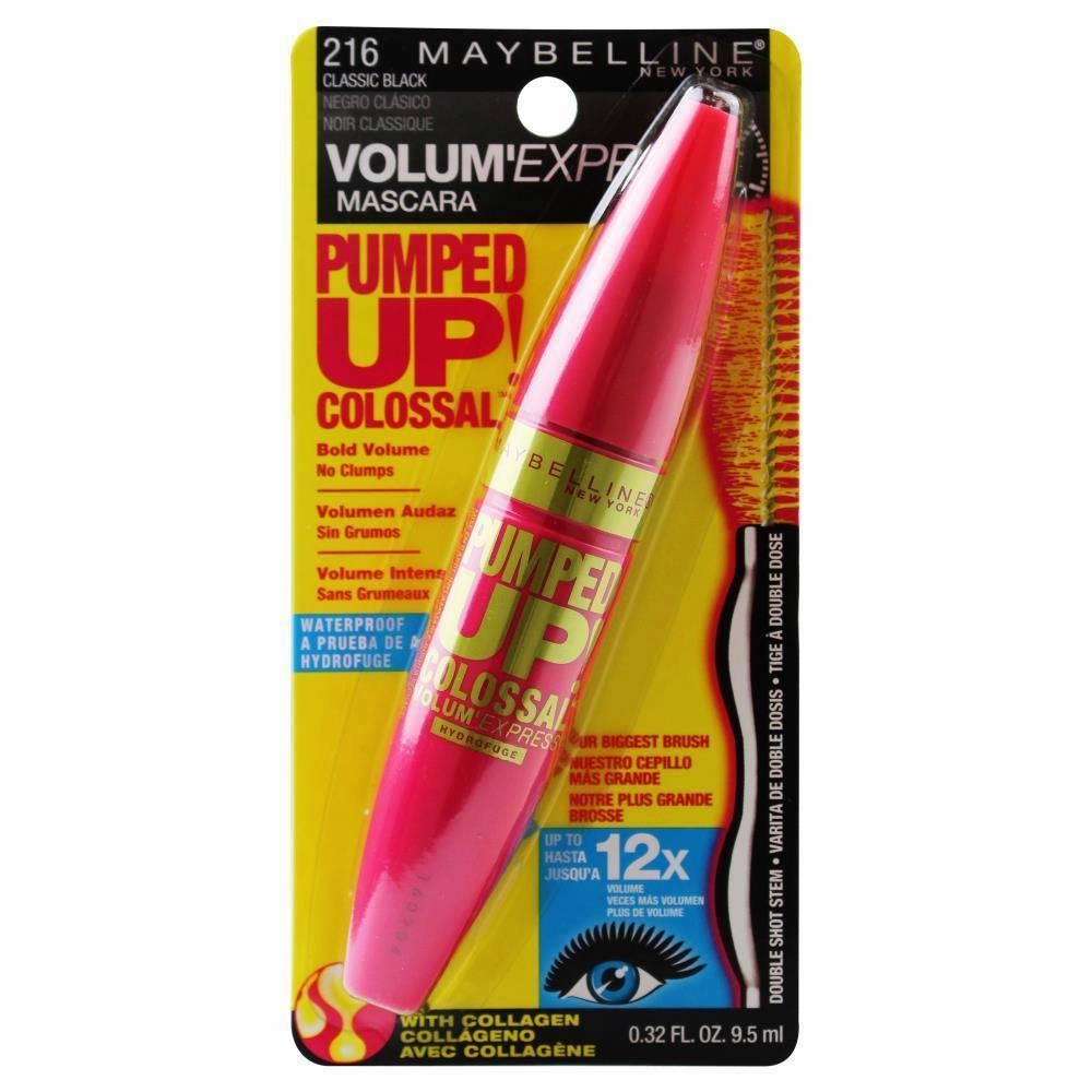MAYBELLINE 9.5mL VOLUM' EXPRESS MASCARA PUMPED UP COLOSSAL 216 CLASSIC BLACK (CARDED)