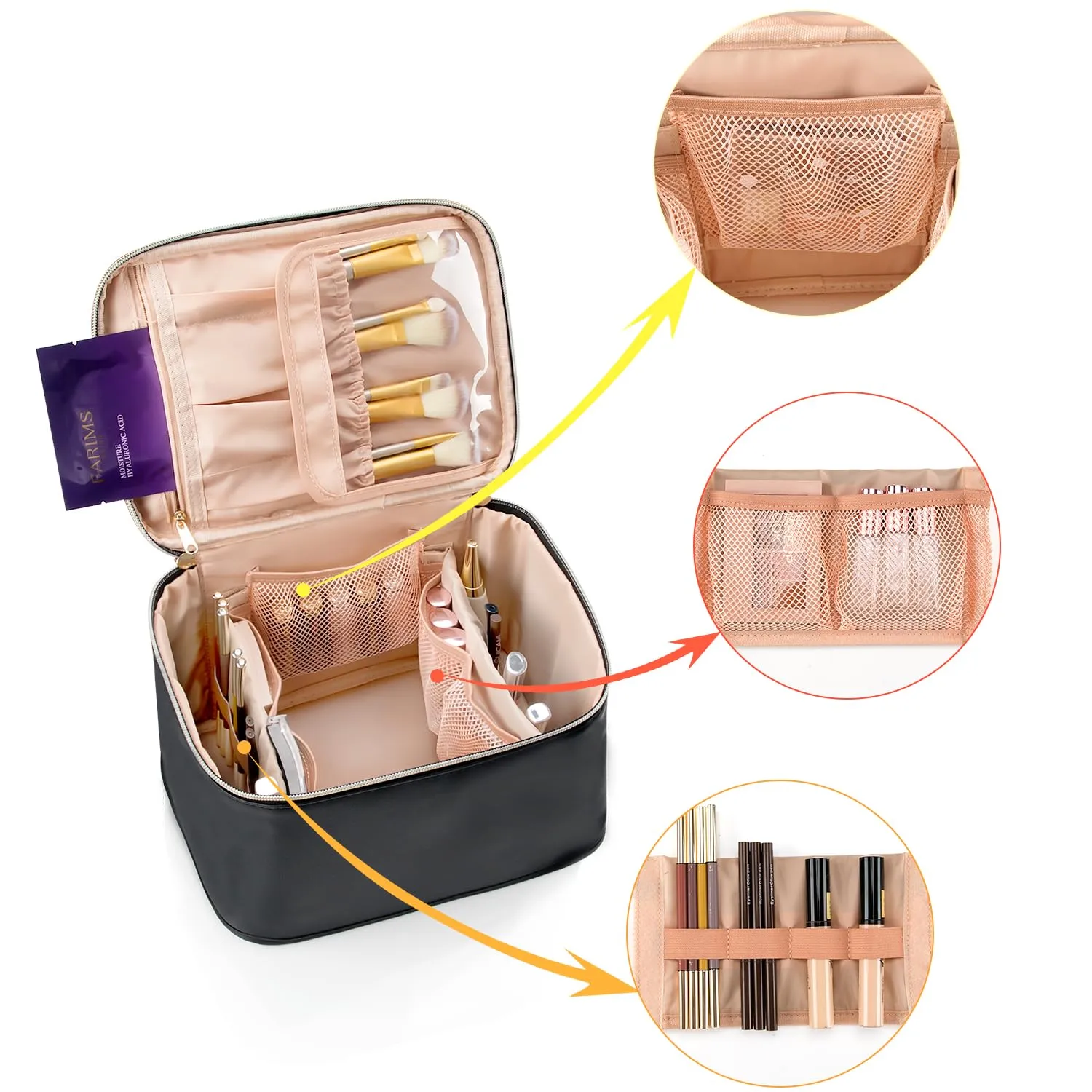 OCHEAL Travel Makeup Bag, Cosmetic Bags for Women Makeup Case Organizer Large Capacity Travel Toiletry Bag Storage Bags with Divider and Handle for Cosmetics Toiletries Brushes Tools-Large, Black