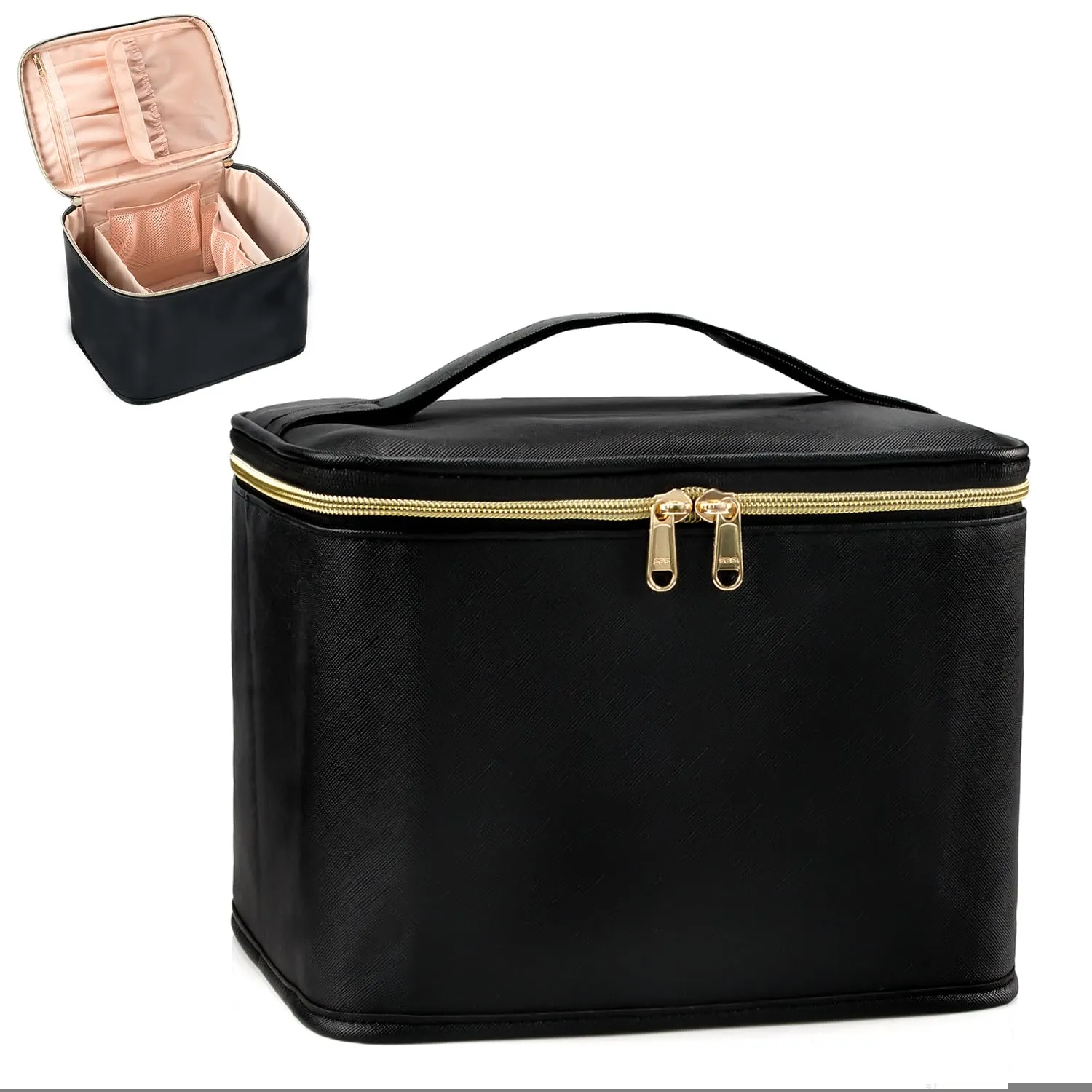 OCHEAL Travel Makeup Bag, Cosmetic Bags for Women Makeup Case Organizer Large Capacity Travel Toiletry Bag Storage Bags with Divider and Handle for Cosmetics Toiletries Brushes Tools-Large, Black