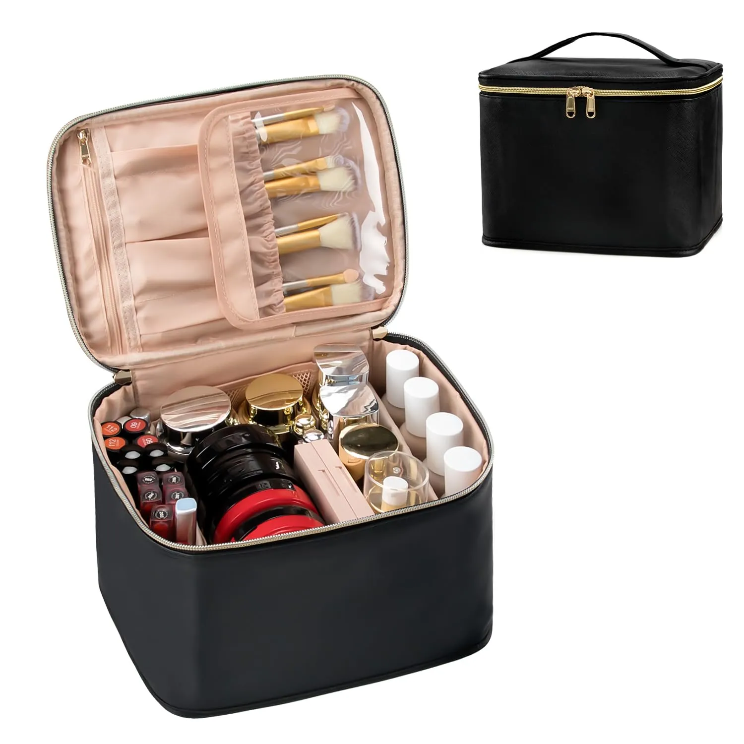 OCHEAL Travel Makeup Bag, Cosmetic Bags for Women Makeup Case Organizer Large Capacity Travel Toiletry Bag Storage Bags with Divider and Handle for Cosmetics Toiletries Brushes Tools-Large, Black