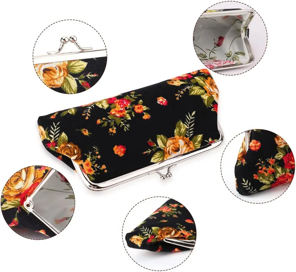 Oyachic 2 Packs Large Coin Purse Floral Cell Phone Pouch Clasp Wallet Handbags Change Pouch Clutch Buckle Vintage Kiss Lock Key Holder Women Bag