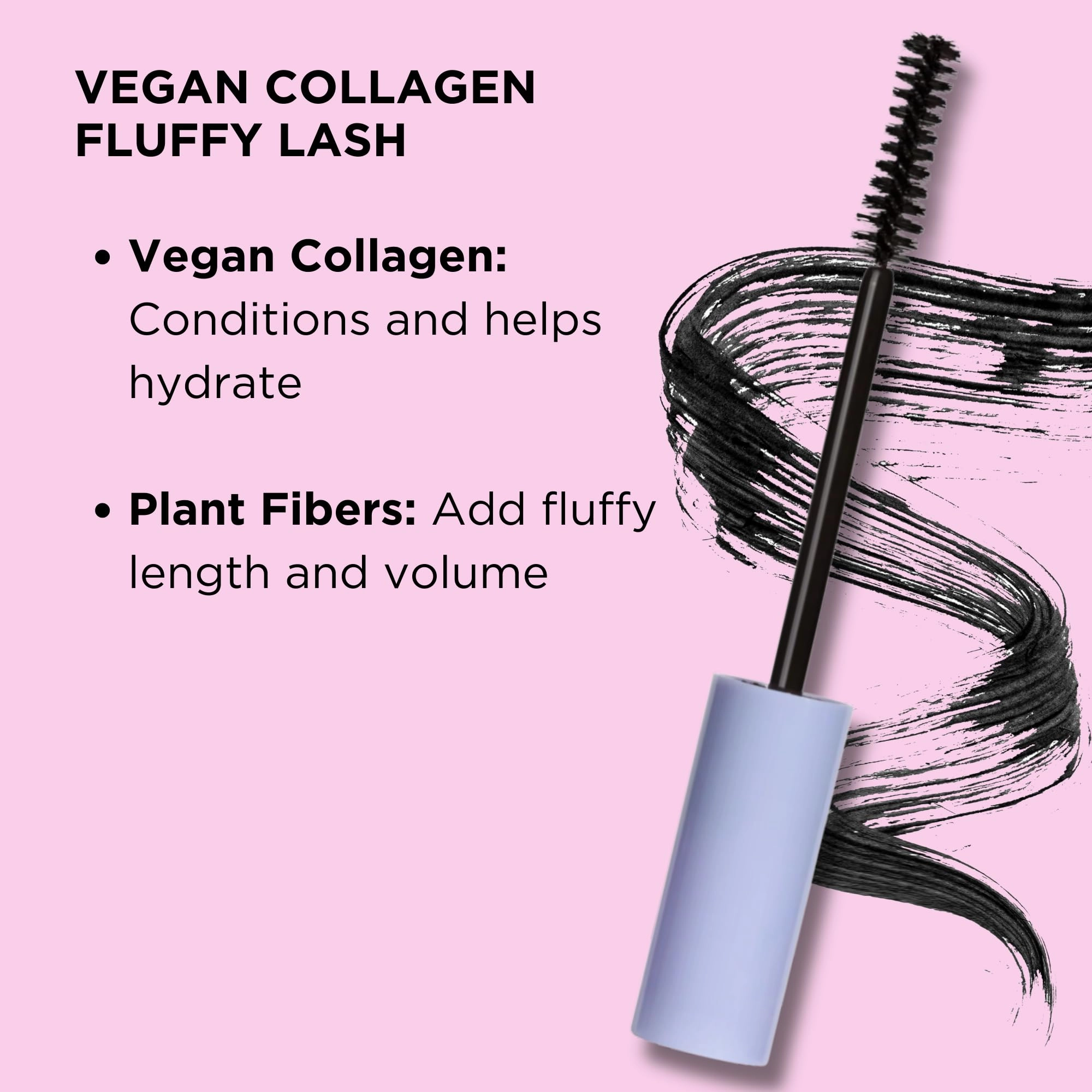 Pacifica Vegan Collagen Fluffy Lash Mascara – Black Thickening & Lengthening Mascara with Plant Fibers, Full Fluffy Lashes, Vegan & Cruelty-Free, 0.24 oz