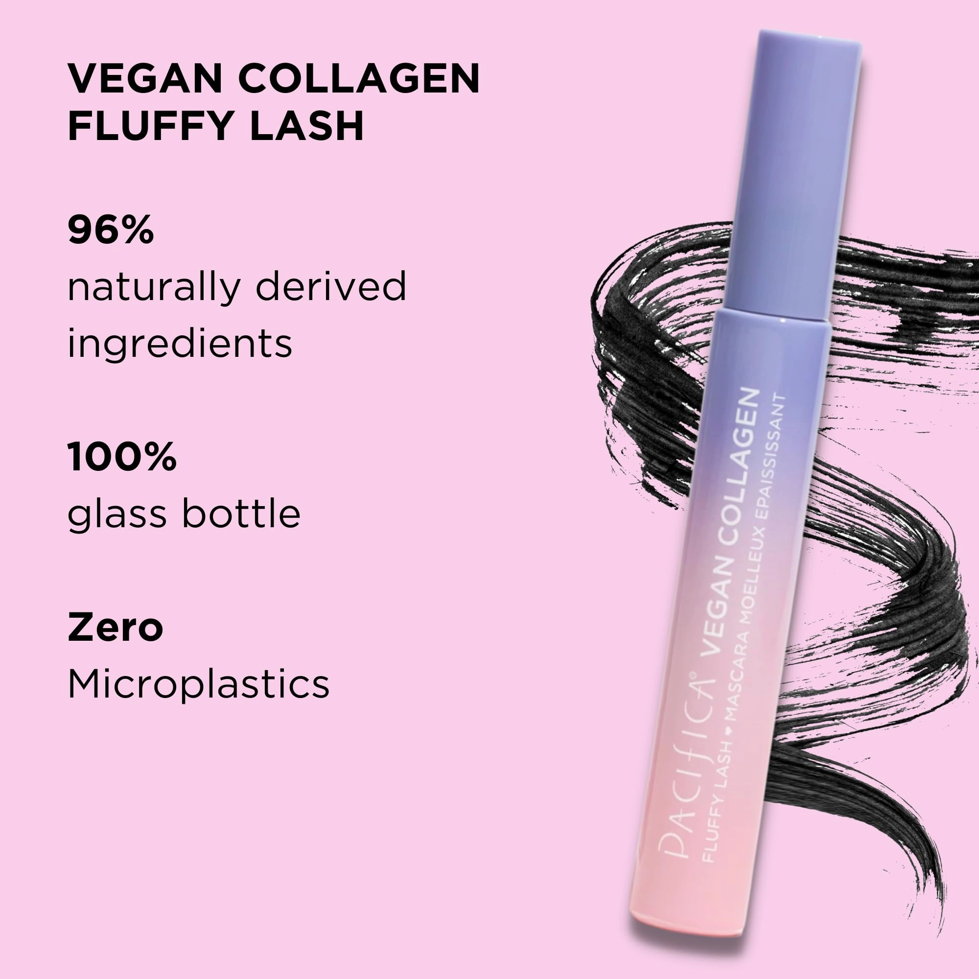 Pacifica Vegan Collagen Fluffy Lash Mascara – Black Thickening & Lengthening Mascara with Plant Fibers, Full Fluffy Lashes, Vegan & Cruelty-Free, 0.24 oz