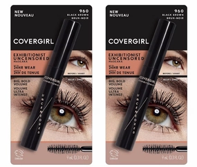Pack of 2 CoverGirl Exhibitionist Uncensored Mascara, Black Brown 960