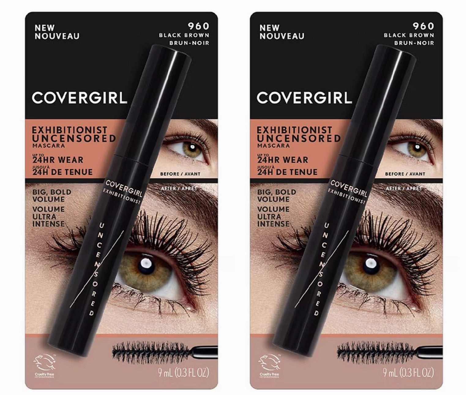 Pack of 2 CoverGirl Exhibitionist Uncensored Mascara, Black Brown 960