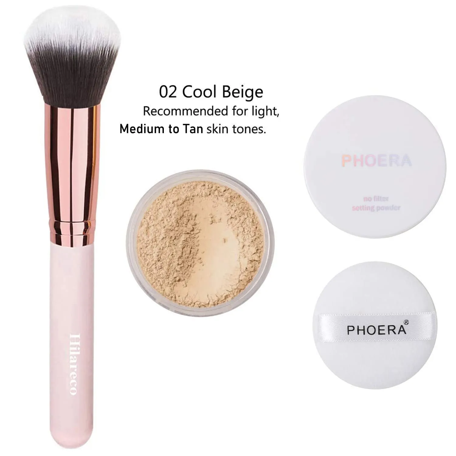 PHOERA Air Cushion CC Cream Natural Foundation, Primer, Powder, Foundation Brush, 2 Makeup Sponge (102Nude   02Natural CC)